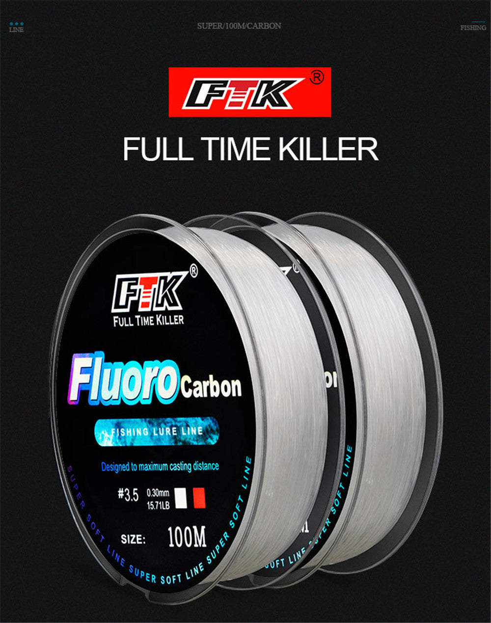 100m fluorocarbon bait fishing line, carbon fiber fly fishing, wild fishing, sea fishing, fishing accessories, tools, outdoor