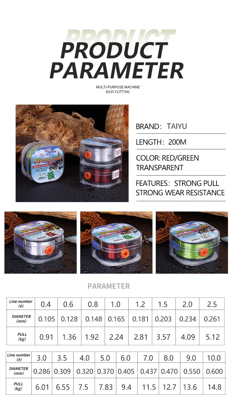 200M Super Strong Fishing Line Japan Durable Monofilament Nylon Fishing Line Sea/Freshwater Main Line Leader Fishing Wire 2-33LB