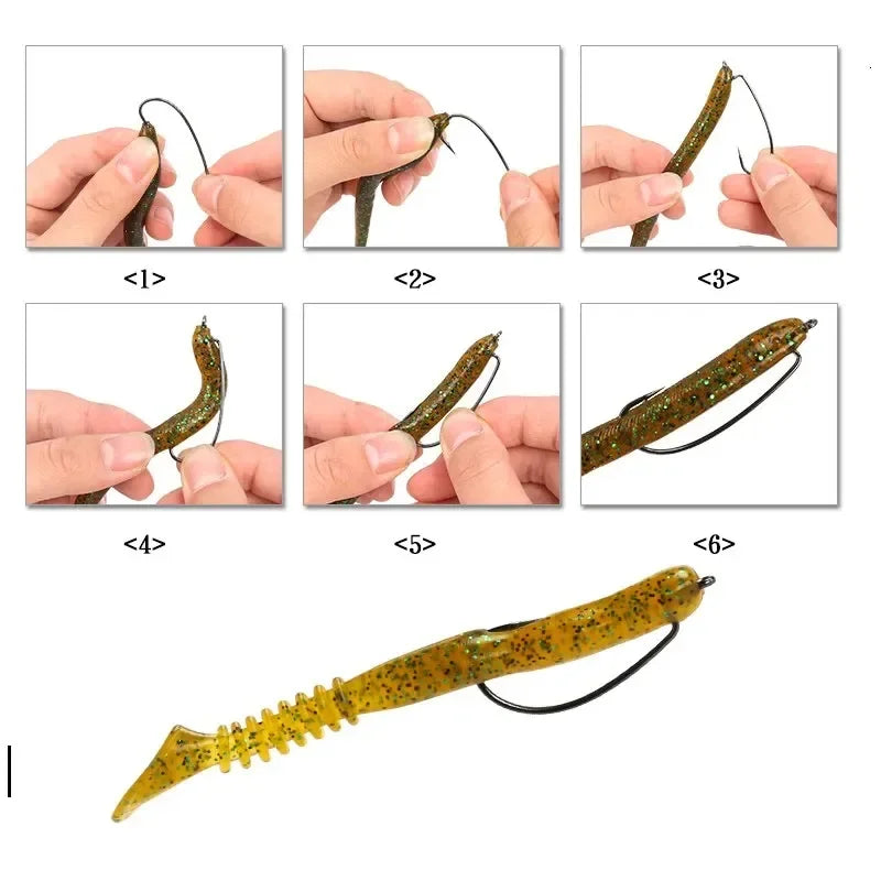 50Pcs Box Fishing Hooks Set Jig Crank Barbed Hook High Carbon Stainless Steel Wide Gap Offset Fishhook Soft Worm Sea Hook Tackle