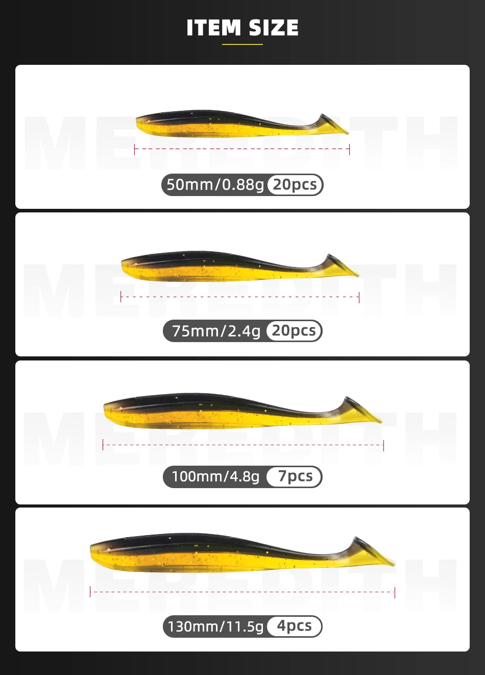 MEREDITH Easy Shiner Fishing Lures 50mm 65mm 75mm 100mm Wobblers Carp Fishing Soft Lures Silicone Artificial Plastic Baits