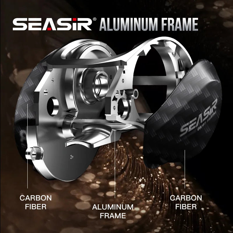 Carretilha de Pesca Seasir Salminus Fibra de Carbno+Aluminio Drag 12Kg 8.0:1