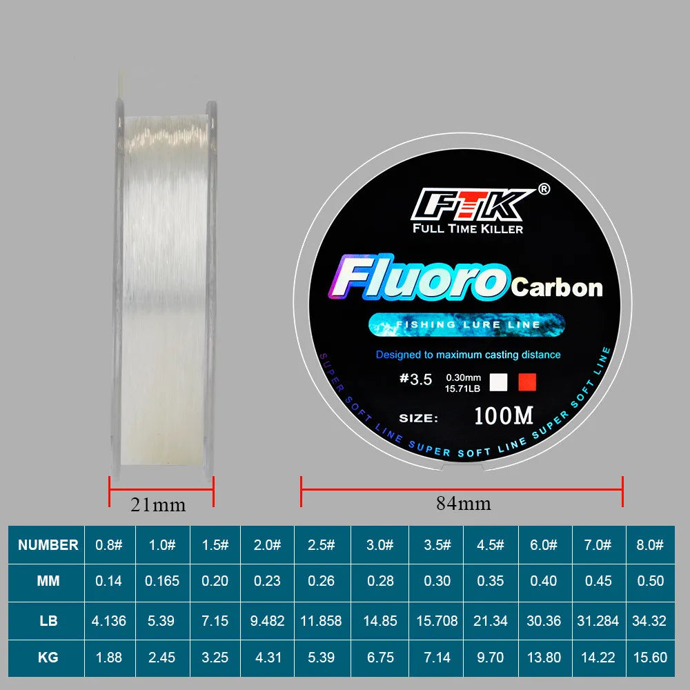 100m fluorocarbon bait fishing line, carbon fiber fly fishing, wild fishing, sea fishing, fishing accessories, tools, outdoor